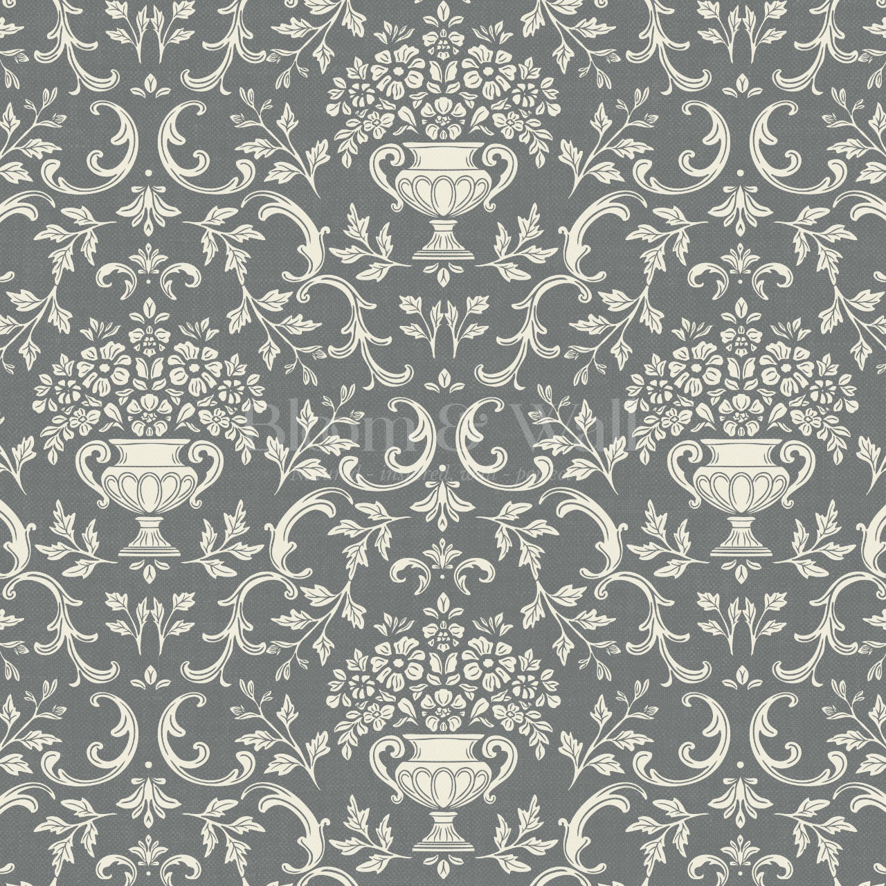 Vivienne Vase and Garland Slate Wallpaper