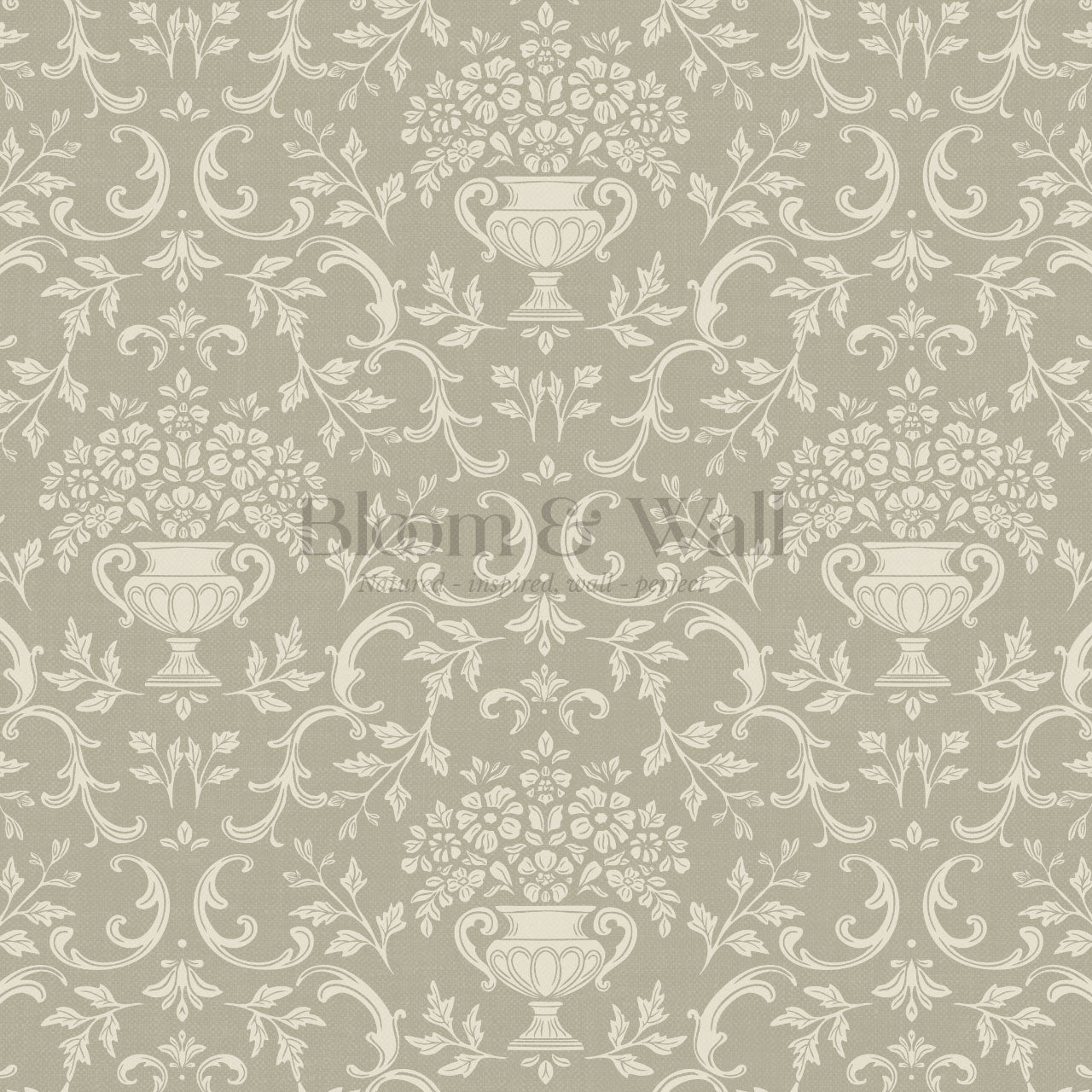 Vivienne Vase and Garland Taupe Wallpaper