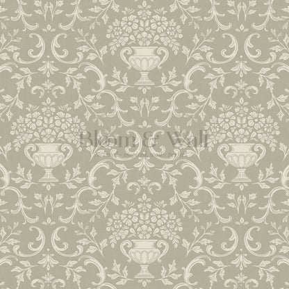 Vivienne Vase and Garland Taupe Wallpaper