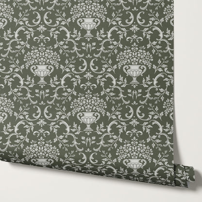 Vivienne Vase and Garland Forest Wallpaper