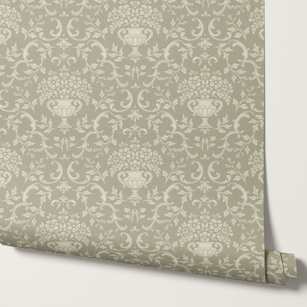 Vivienne Vase and Garland Taupe Wallpaper