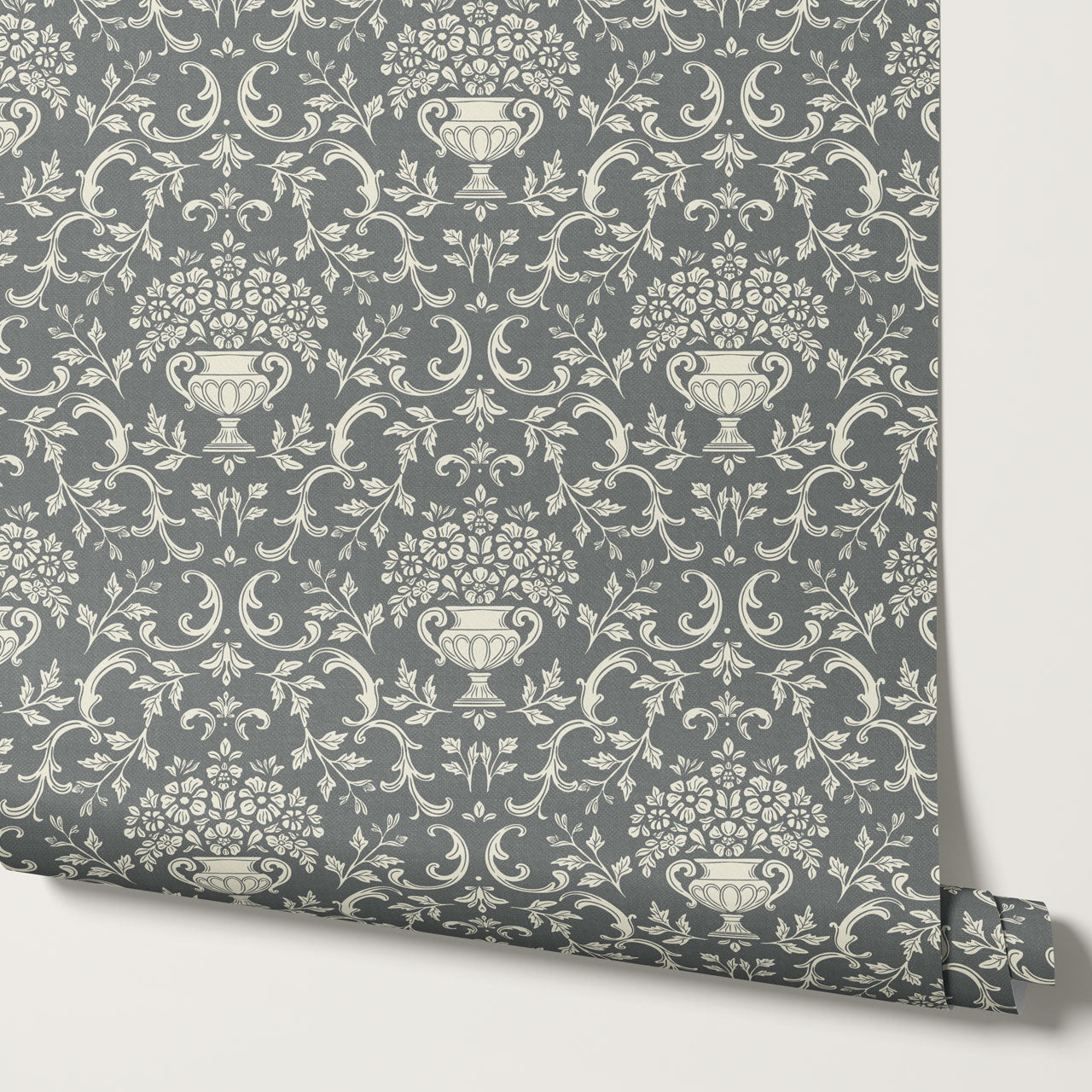 Vivienne Vase and Garland Slate Wallpaper