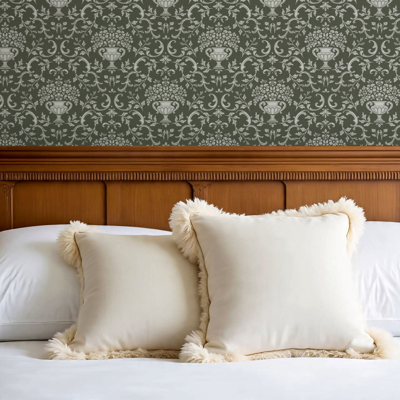 Vivienne Vase and Garland Forest Wallpaper