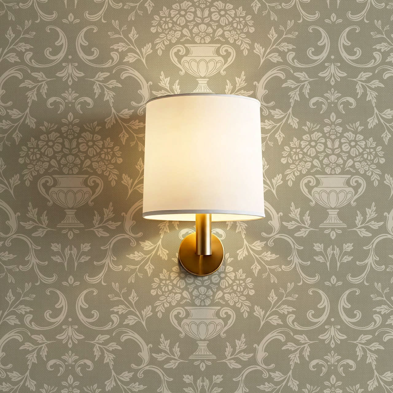 Vivienne Vase and Garland Taupe Wallpaper