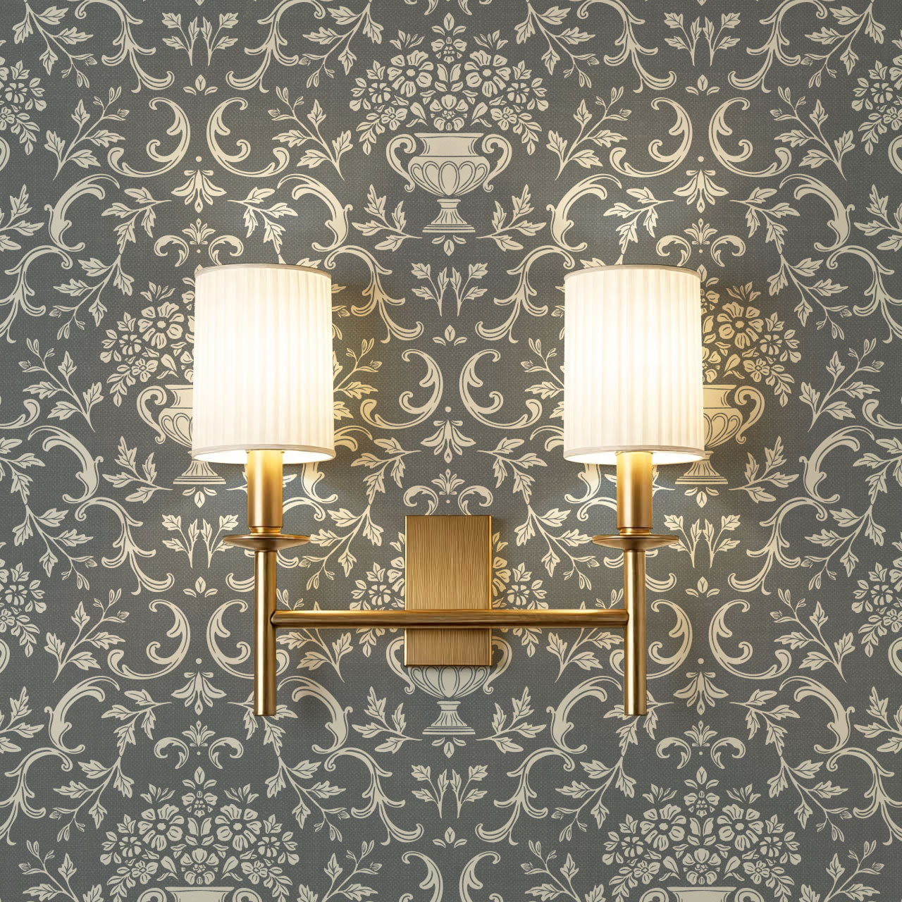 Vivienne Vase and Garland Slate Wallpaper