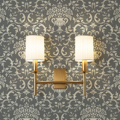 Vivienne Vase and Garland Slate Wallpaper