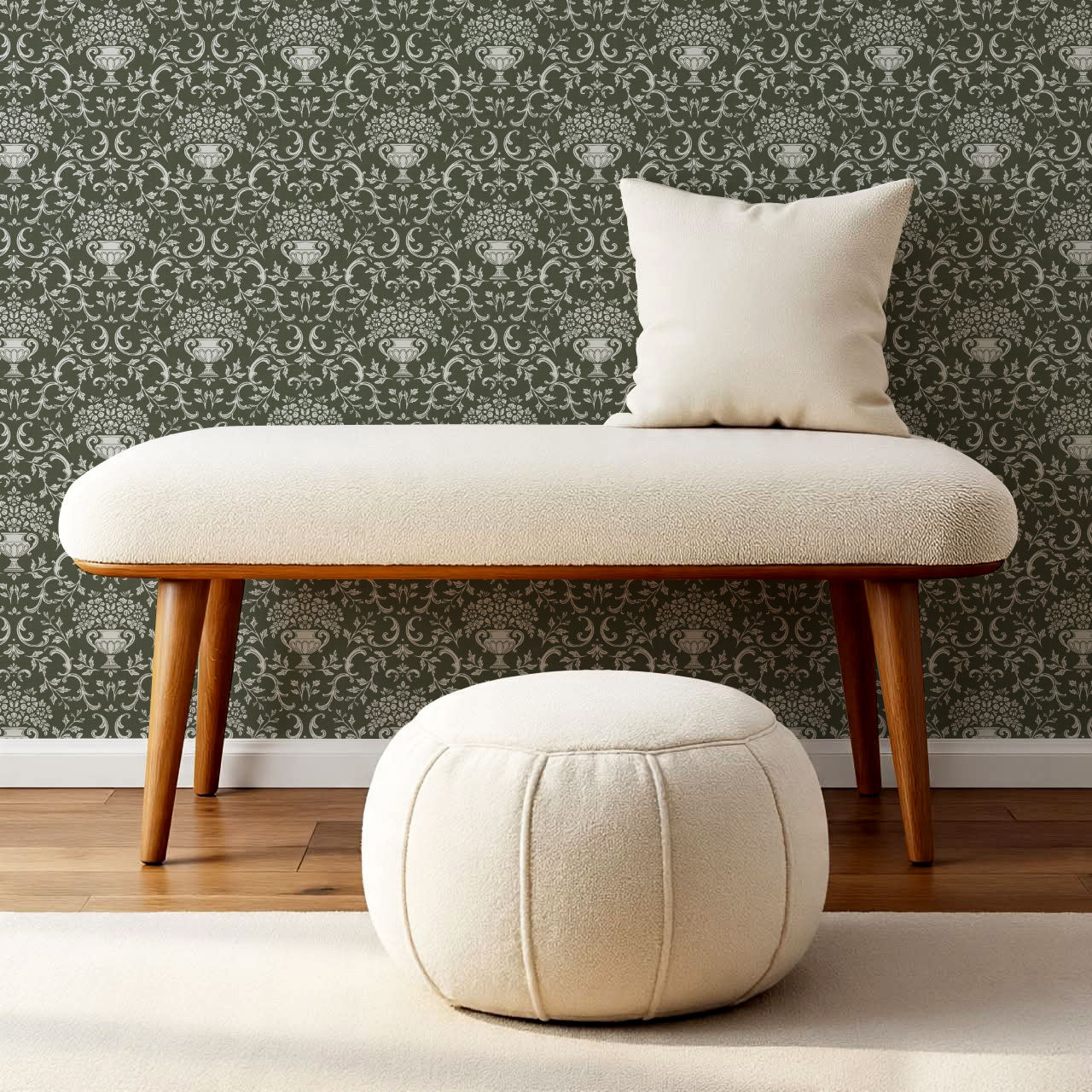 Vivienne Vase and Garland Forest Wallpaper