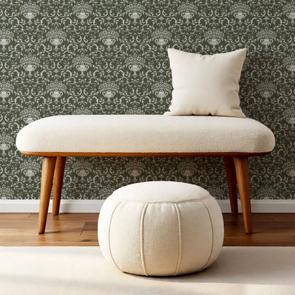 Vivienne Vase and Garland Forest Wallpaper