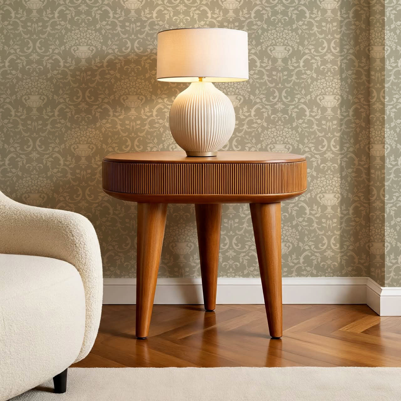 Vivienne Vase and Garland Taupe Wallpaper