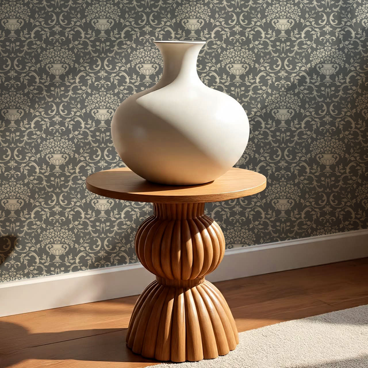 Vivienne Vase and Garland Slate Wallpaper