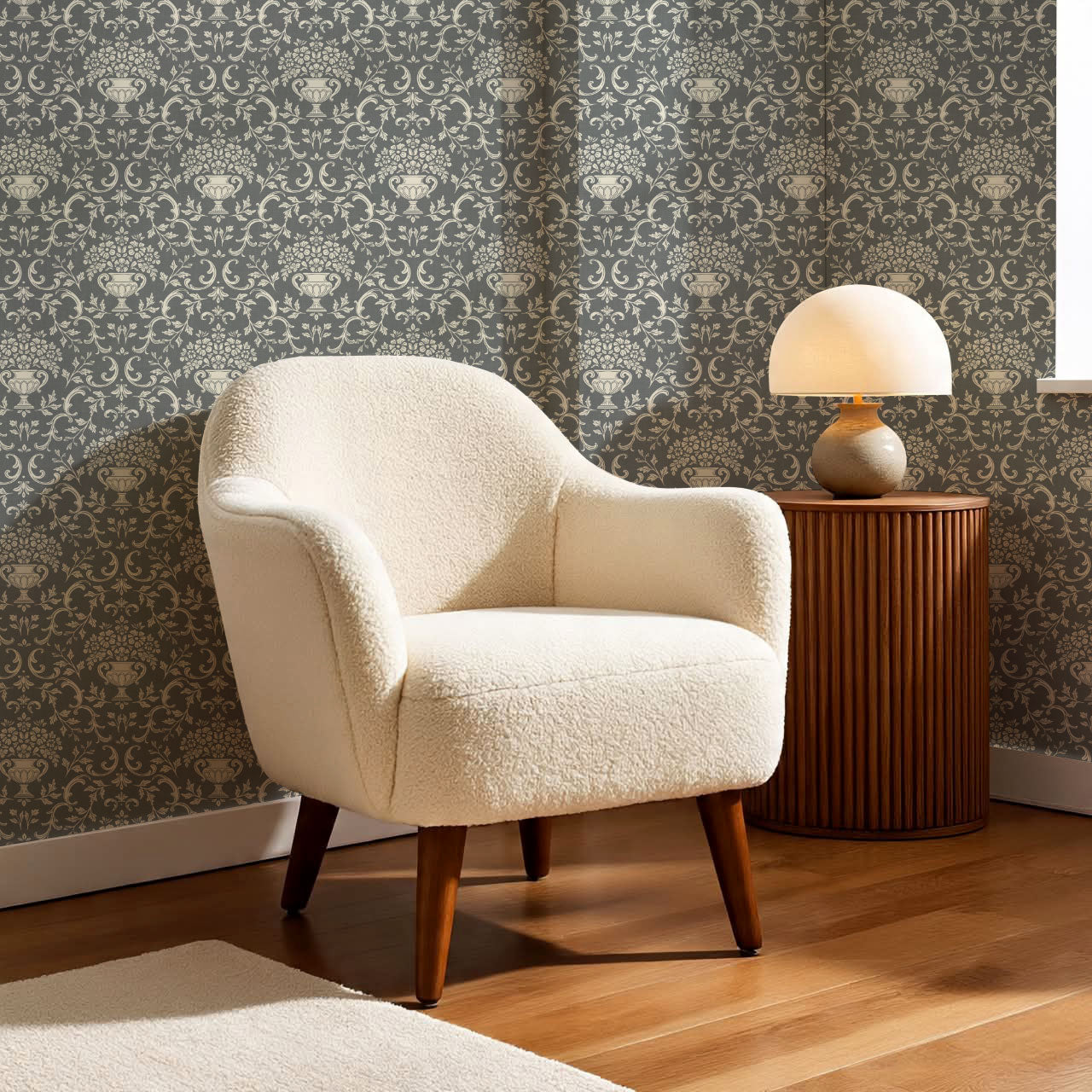 Vivienne Vase and Garland Slate Wallpaper