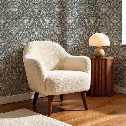 Vivienne Vase and Garland Slate Wallpaper