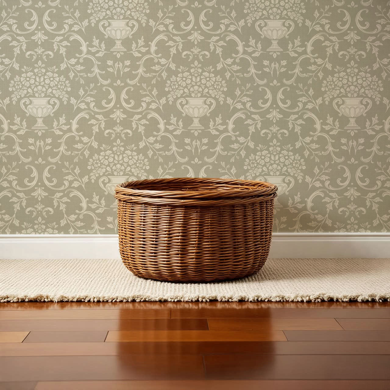 Vivienne Vase and Garland Taupe Wallpaper