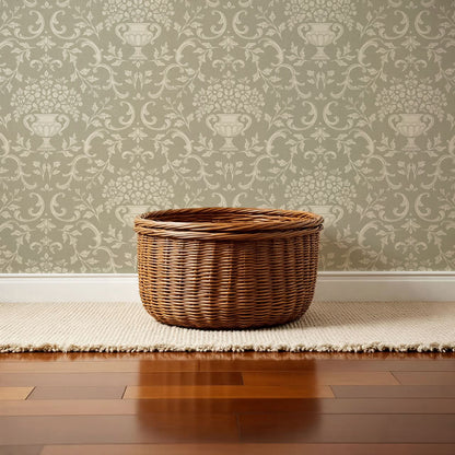 Vivienne Vase and Garland Taupe Wallpaper