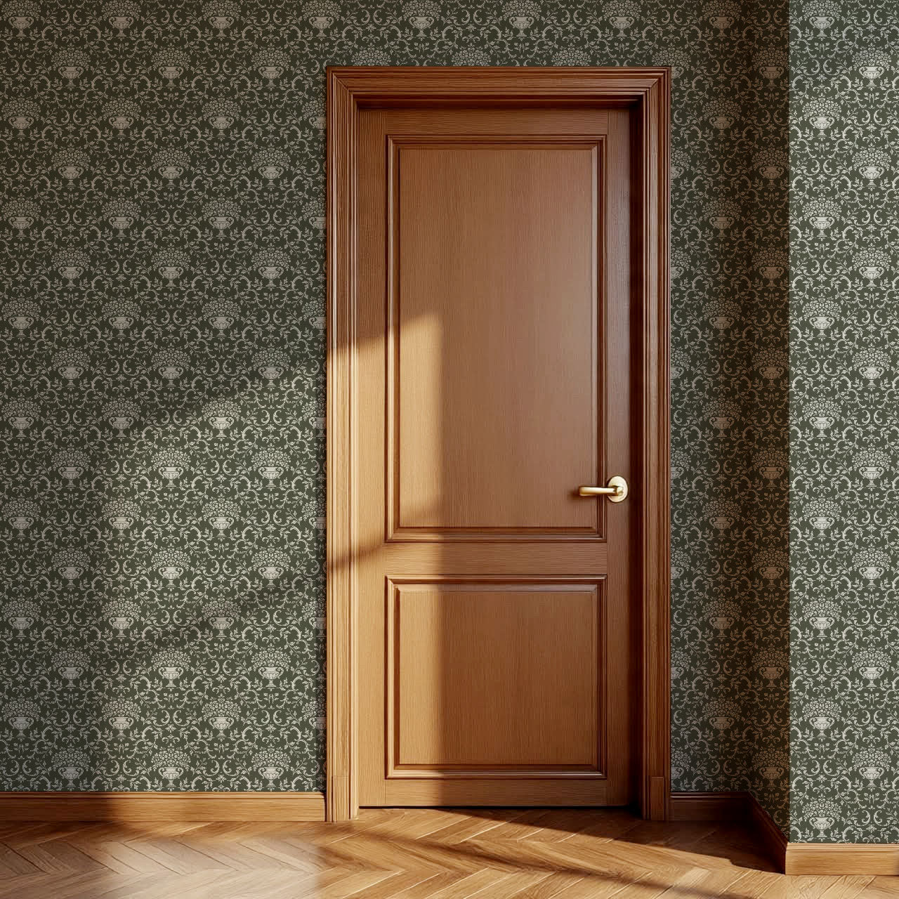 Vivienne Vase and Garland Forest Wallpaper