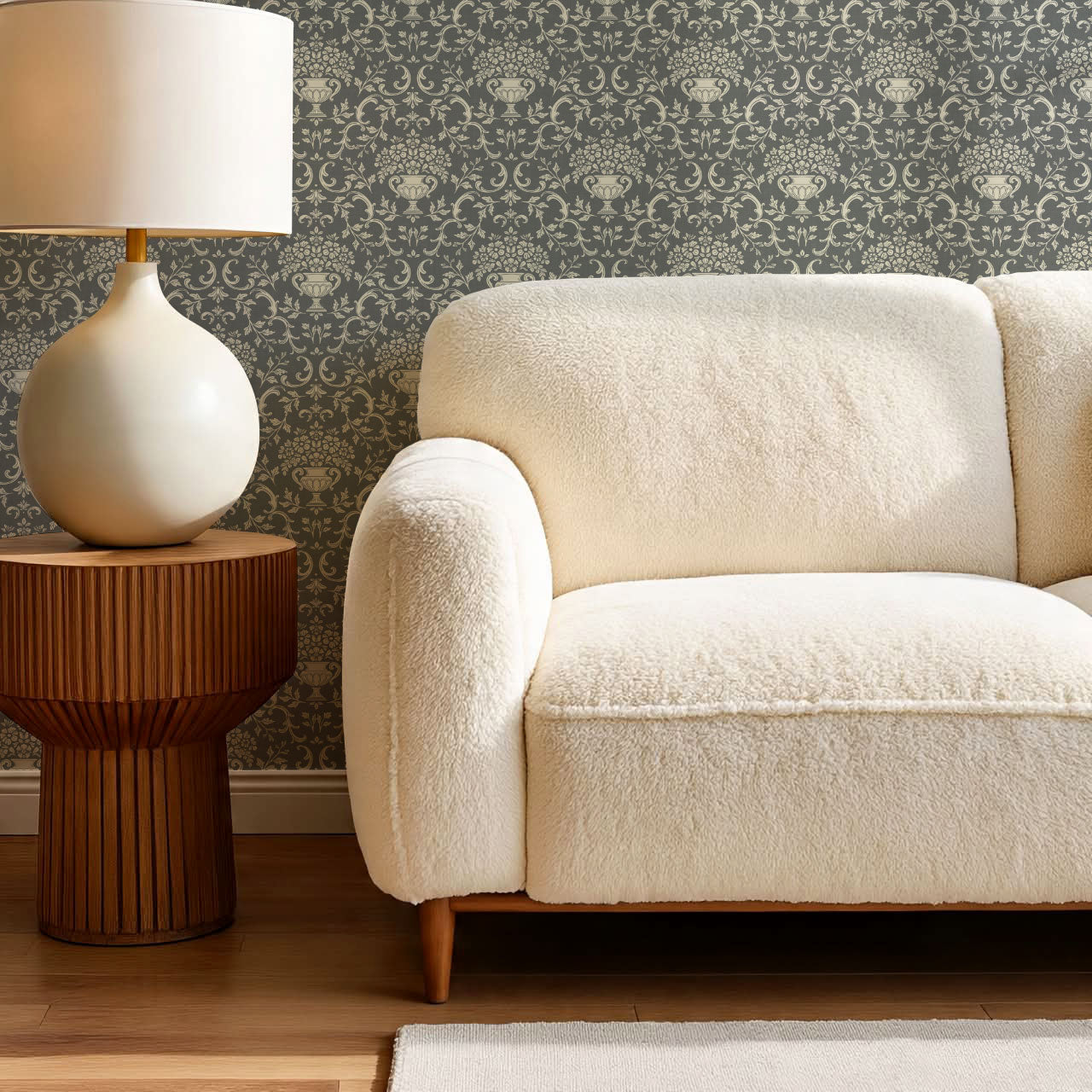 Vivienne Vase and Garland Slate Wallpaper