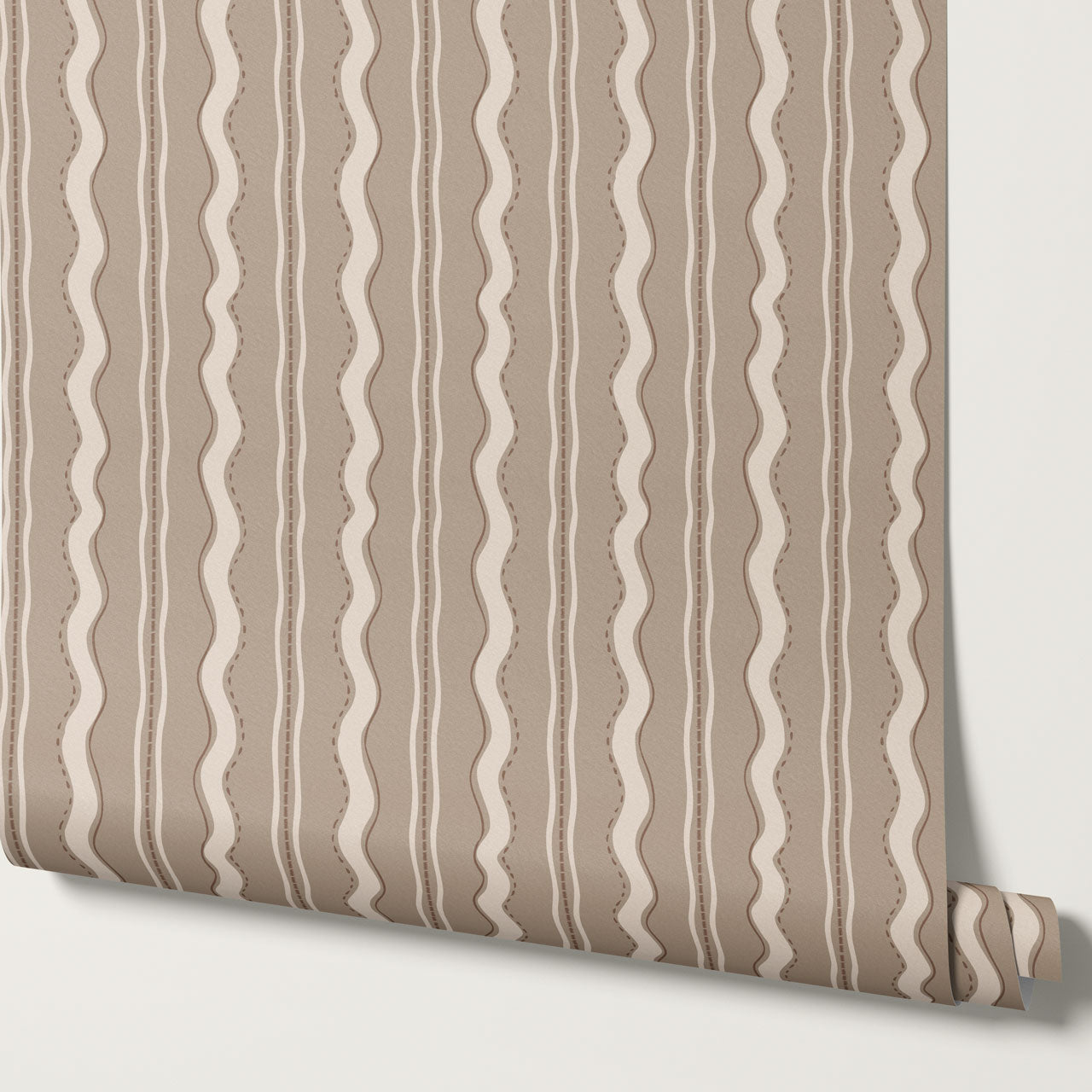 Wanda Wavy Stripes Stone Beige Wallpaper