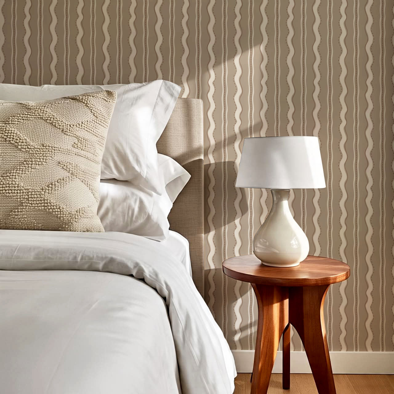 Wanda Wavy Stripes Stone Beige Wallpaper