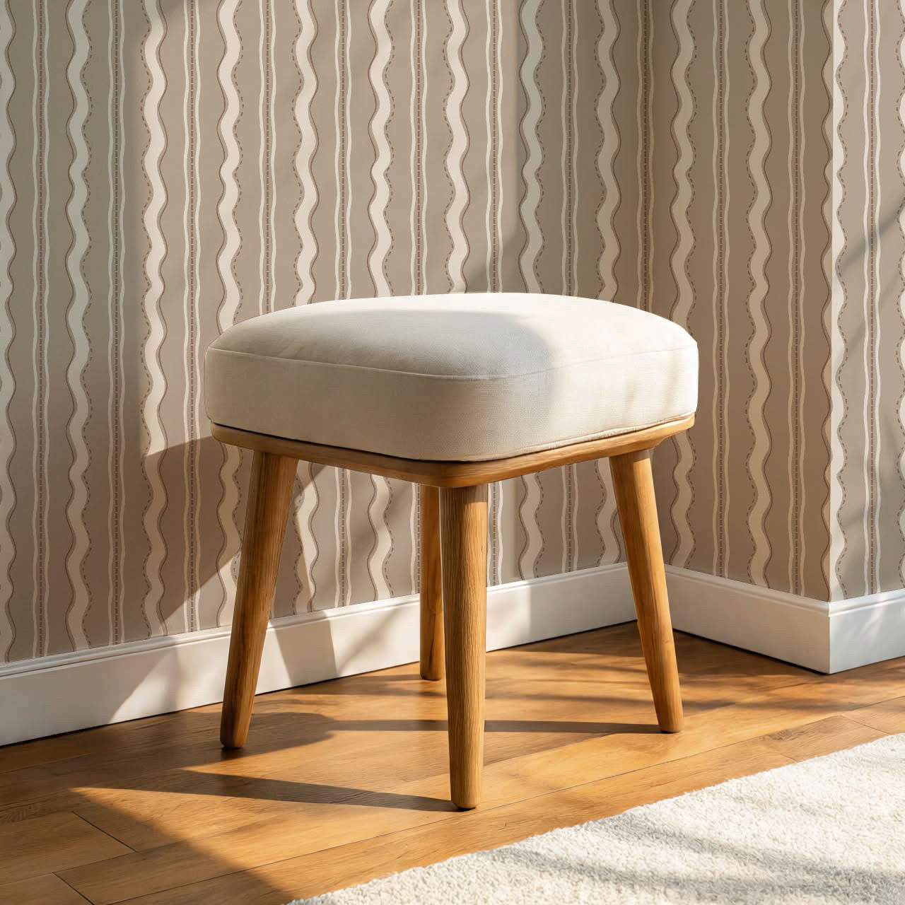 Wanda Wavy Stripes Stone Beige Wallpaper