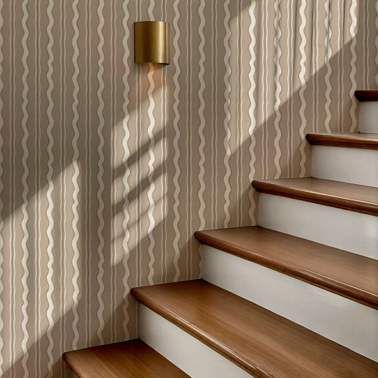 Wanda Wavy Stripes Stone Beige Wallpaper
