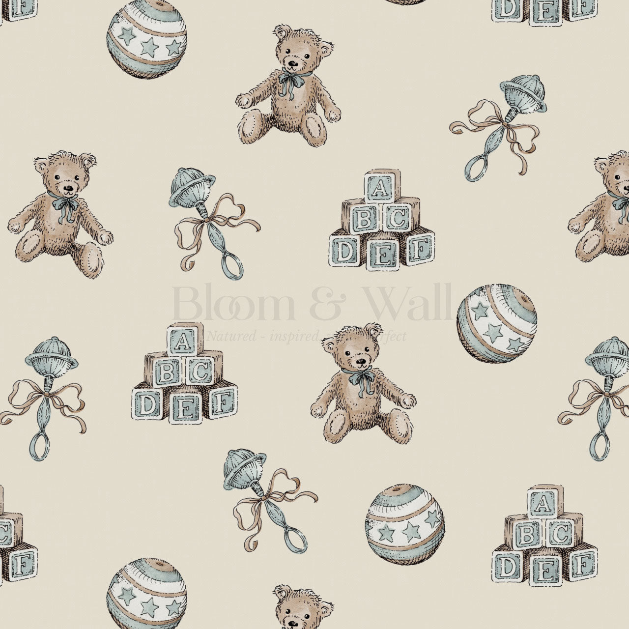 Willow Vintage Toys Antique Teal Brown Wallpaper