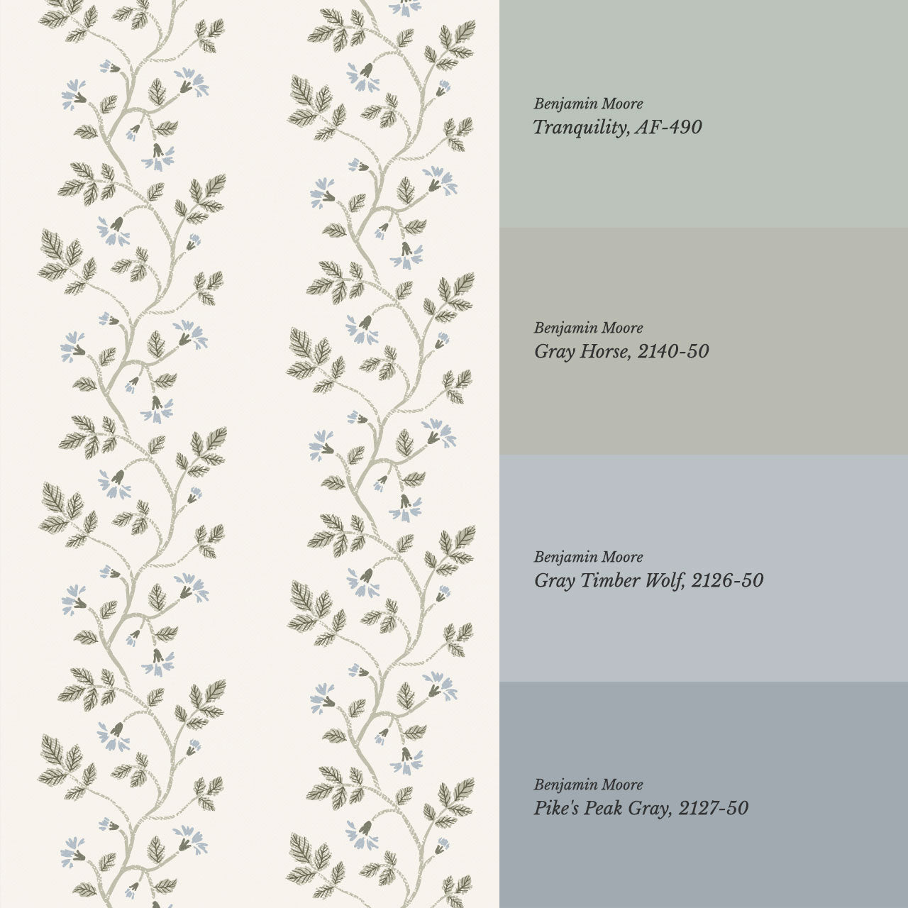 Wrenley Farmhouse Trailing Floral Stripes Blue Wallpaper