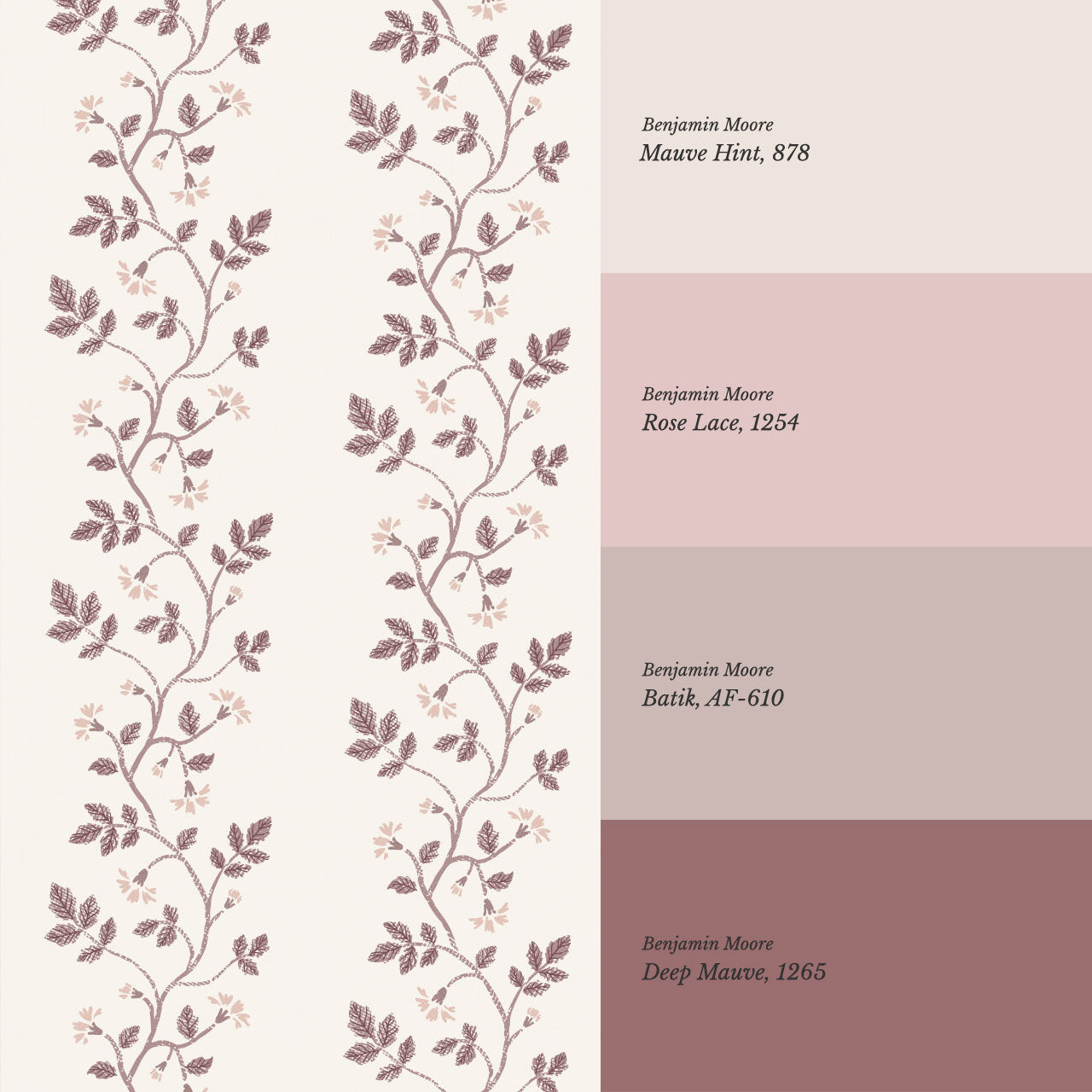 Wrenley Farmhouse Trailing Floral Stripes Mauve Wallpaper