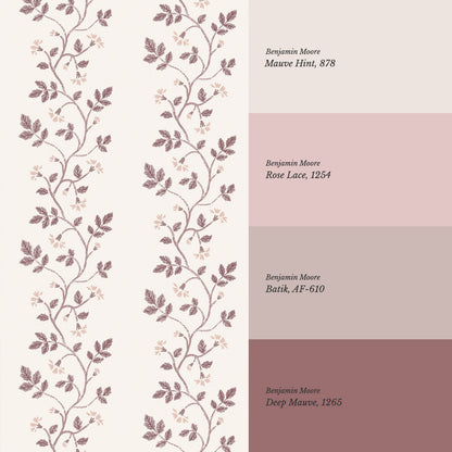 Wrenley Farmhouse Trailing Floral Stripes Mauve Wallpaper