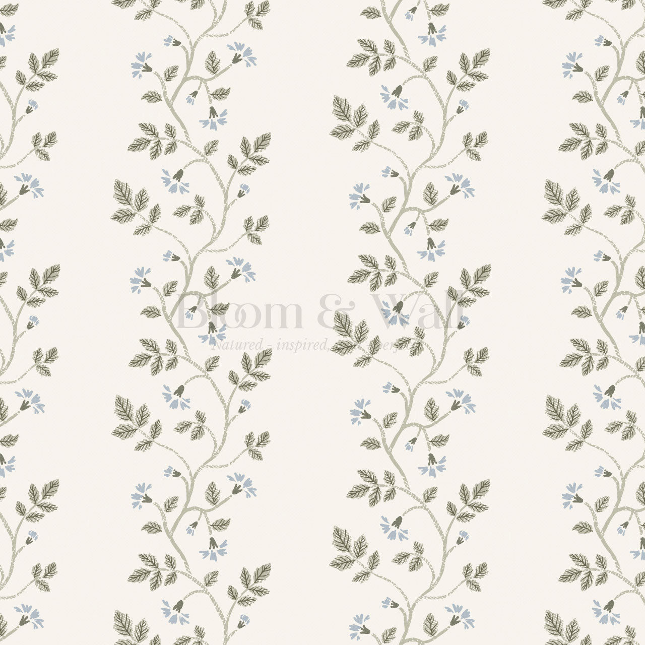 Wrenley Farmhouse Trailing Floral Stripes Blue Wallpaper