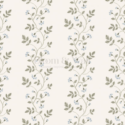 Wrenley Farmhouse Trailing Floral Stripes Blue Wallpaper