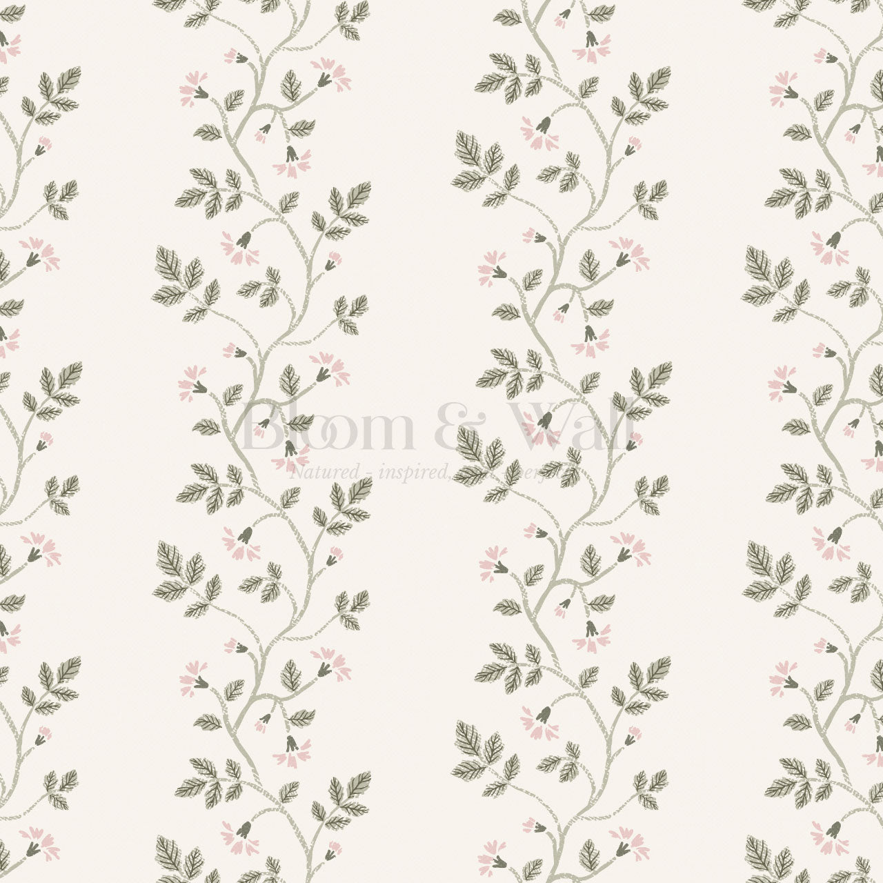 Wrenley Farmhouse Trailing Floral Stripes Pink Wallpaper