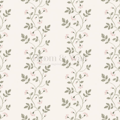 Wrenley Farmhouse Trailing Floral Stripes Pink Wallpaper