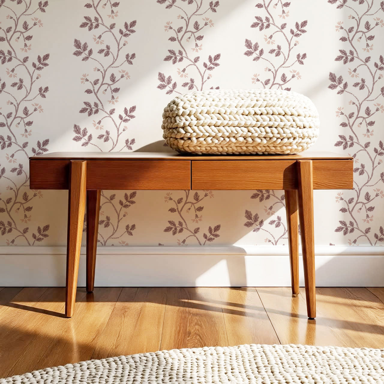 Wrenley Farmhouse Trailing Floral Stripes Mauve Wallpaper
