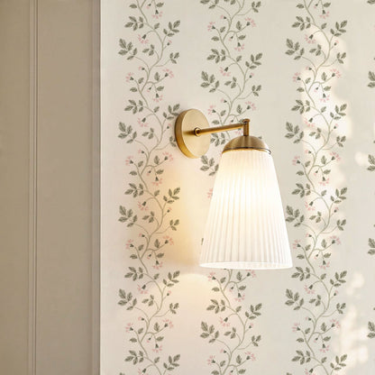 Wrenley Farmhouse Trailing Floral Stripes Pink Wallpaper