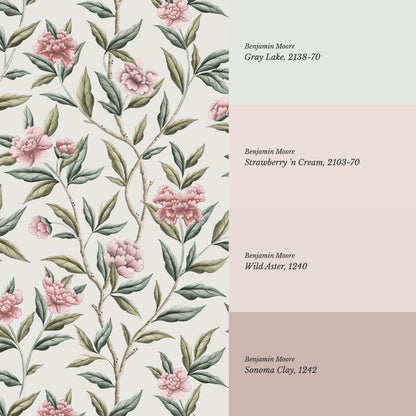 Yvette Peony Whisper Chinoiserie Ivory Mauve Wallpaper