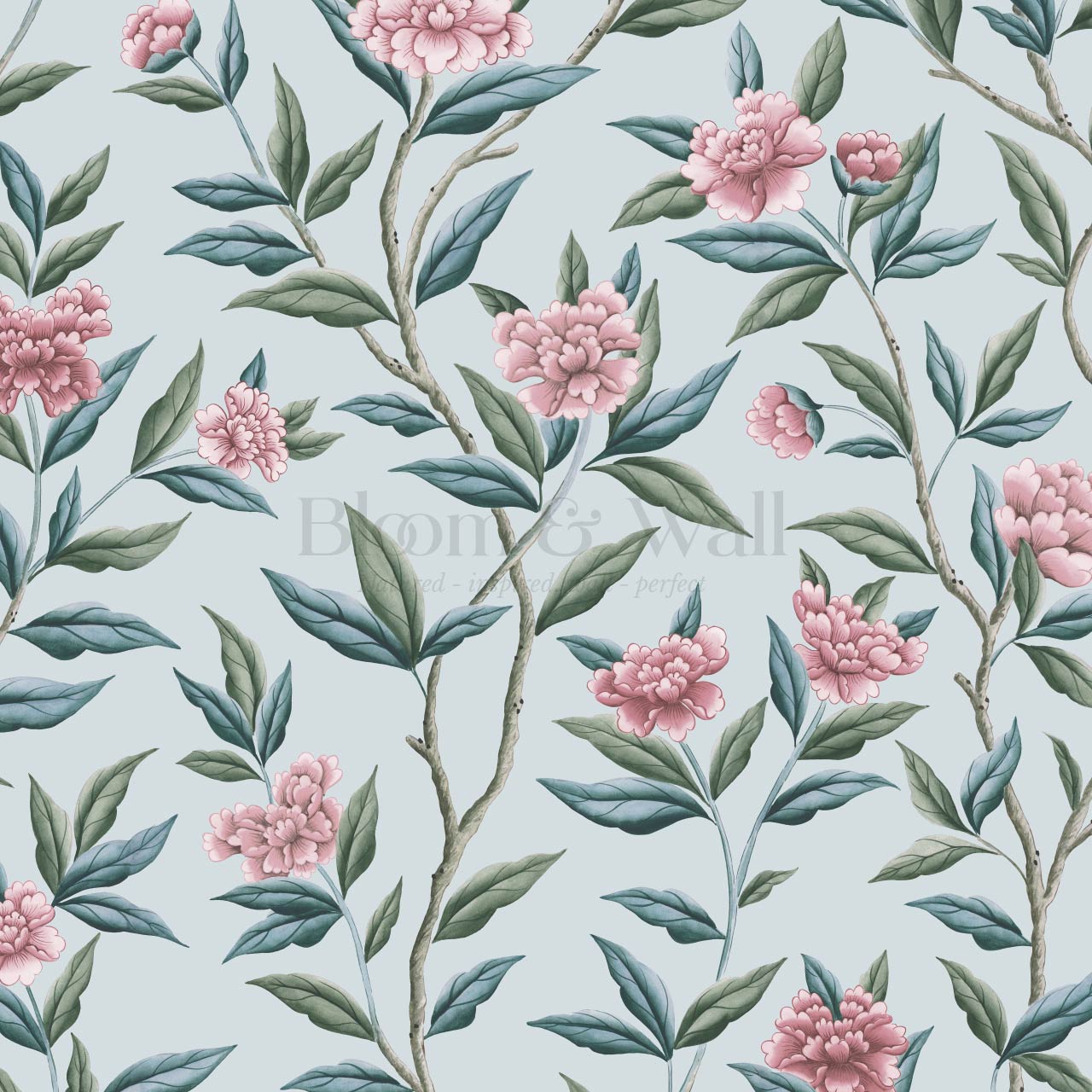 Yvette Peony Whisper Chinoiserie Sky Green Wallpaper