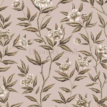 Yvette Peony Whisper Chinoiserie Clay Earth Wallpaper