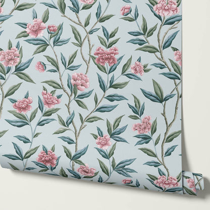 Yvette Peony Whisper Chinoiserie Sky Green Wallpaper