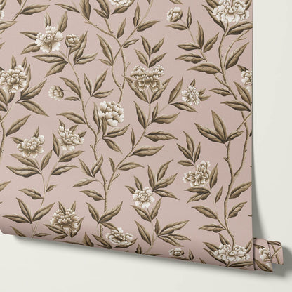 Yvette Peony Whisper Chinoiserie Clay Earth Wallpaper