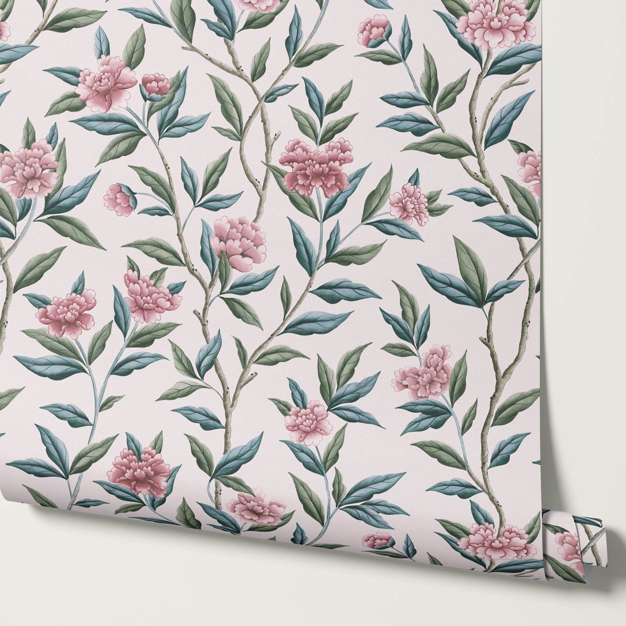 Yvette Peony Whisper Chinoiserie Blush Pink Wallpaper