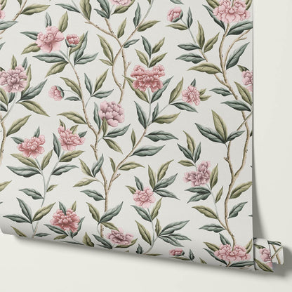 Yvette Peony Whisper Chinoiserie Ivory Mauve Wallpaper
