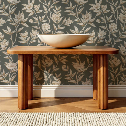 Yvette Peony Whisper Chinoiserie Deep Olive Taupe Wallpaper