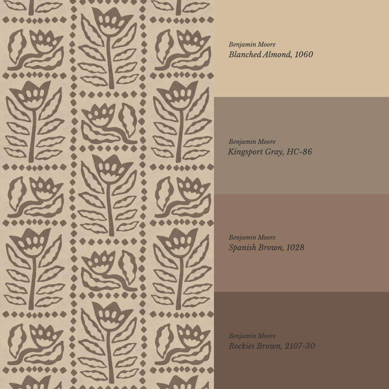 Zaira Floral Folk Art Grid Beige Cocoa Wallpaper