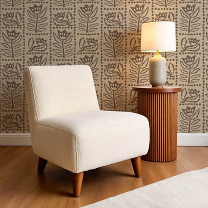 Zaira Floral Folk Art Grid Beige Cocoa Wallpaper