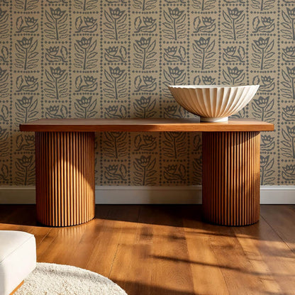 Zaira Floral Folk Art Grid Almond Gray Wallpaper