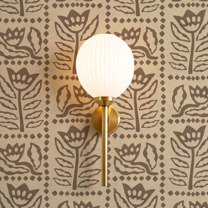 Zaira Floral Folk Art Grid Beige Cocoa Wallpaper