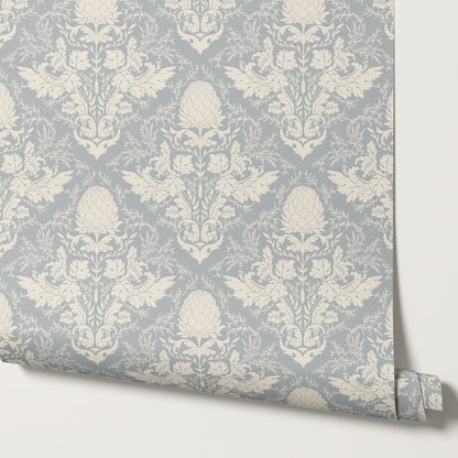 Zanda Artichoke Large Damask French Blue Wallpaper