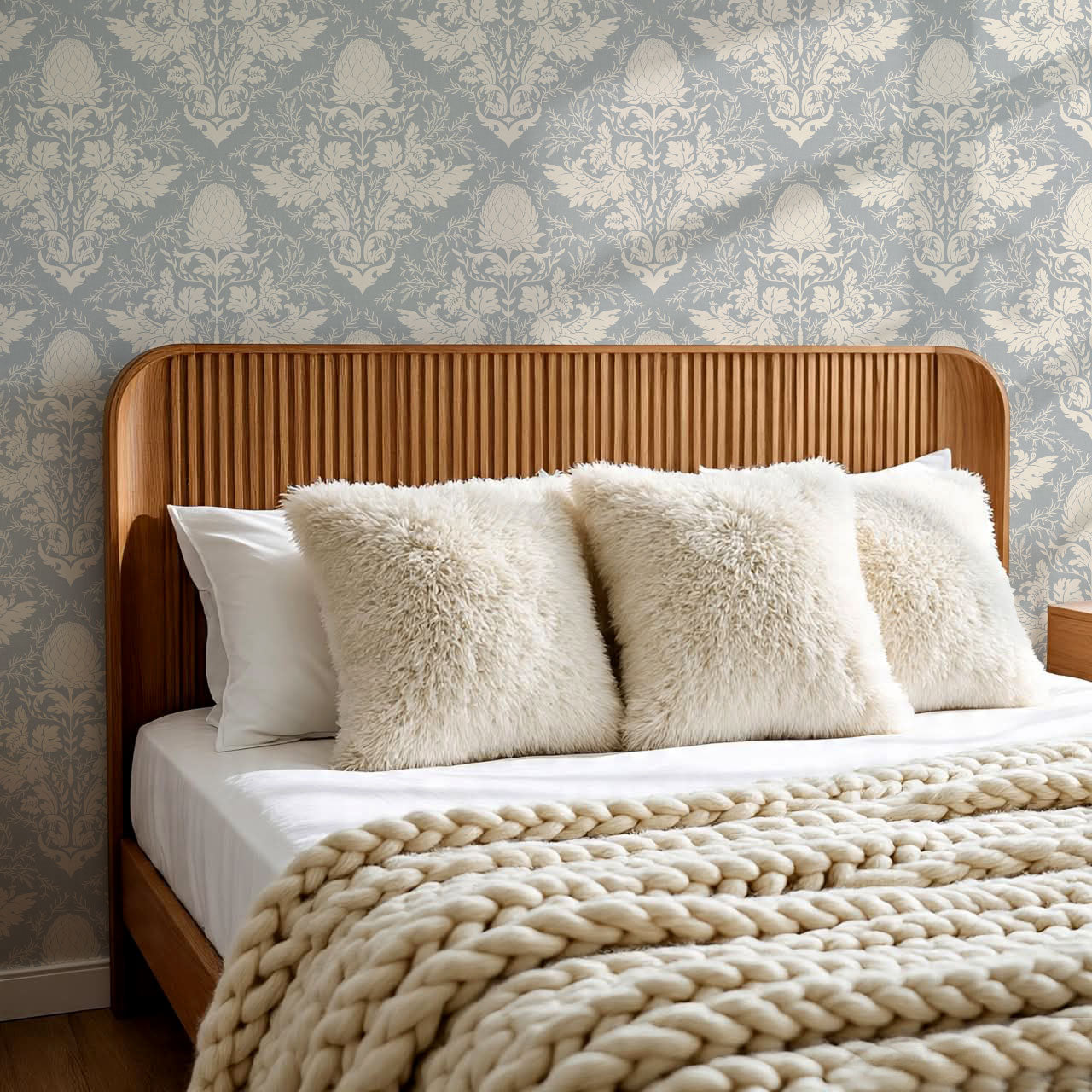 Zanda Artichoke Large Damask French Blue Wallpaper