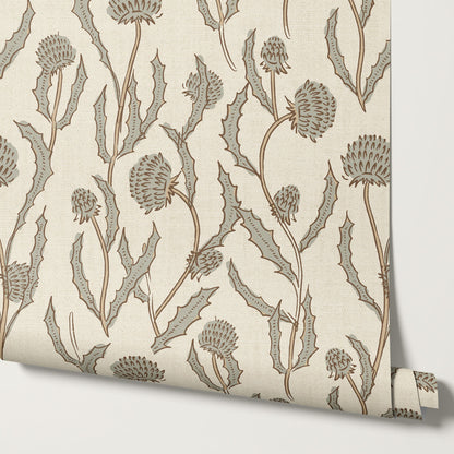 Zara Thistle Blooms Neutral Sage Wallpaper