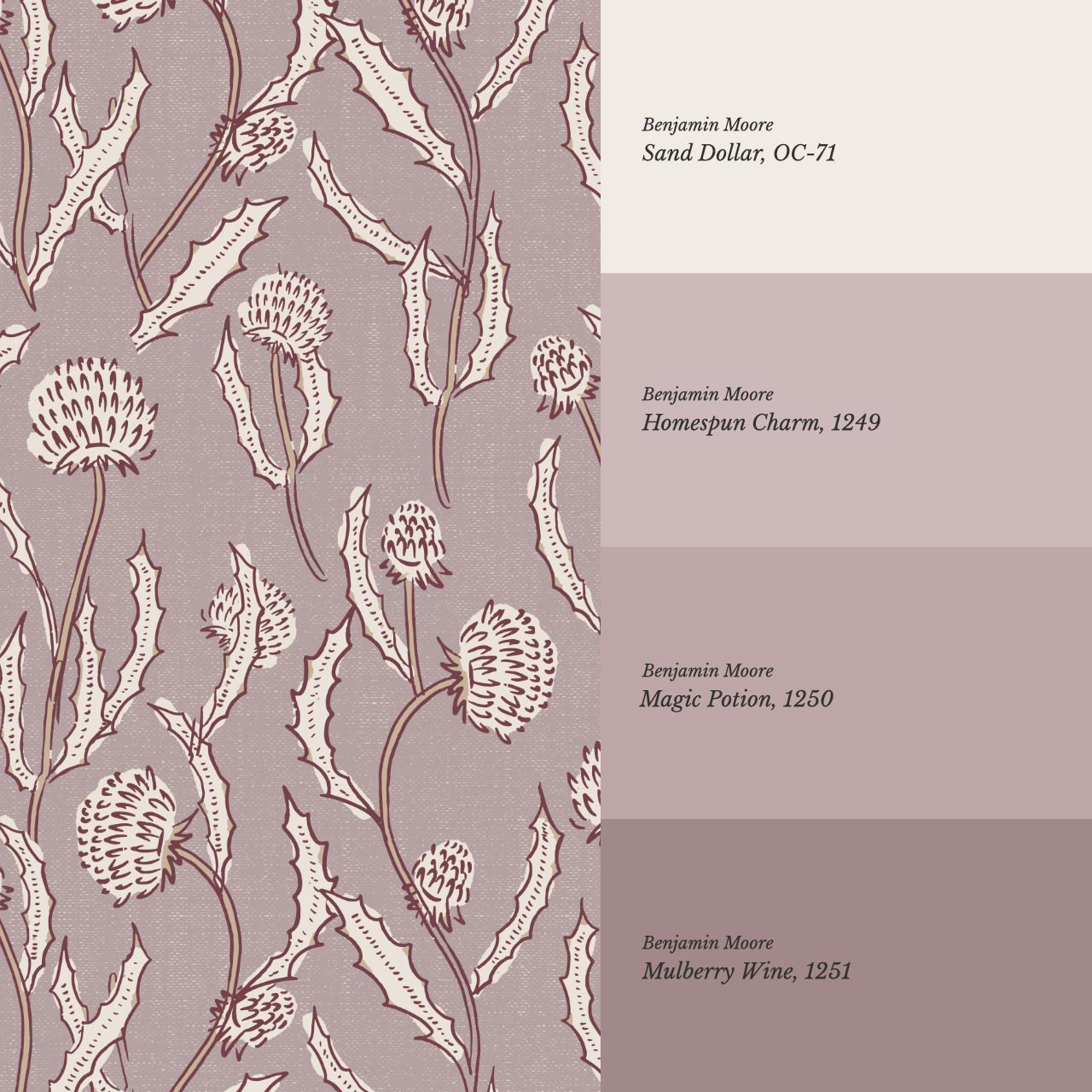 Zara Thistle Blooms Deep Mauve Wallpaper